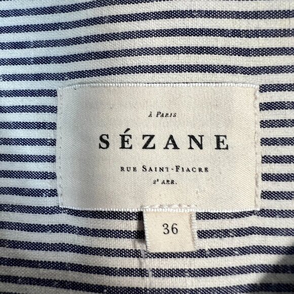 Sezane Tomboy Shirt Stripes Ecru Blue Button Down Casual french 36 Small - Picture 7 of 16